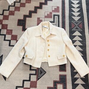 Zara cropped ivory tweed blazer NWOT sz S